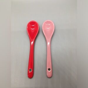 Set of Two Ceramic Spoons Red and  Pink